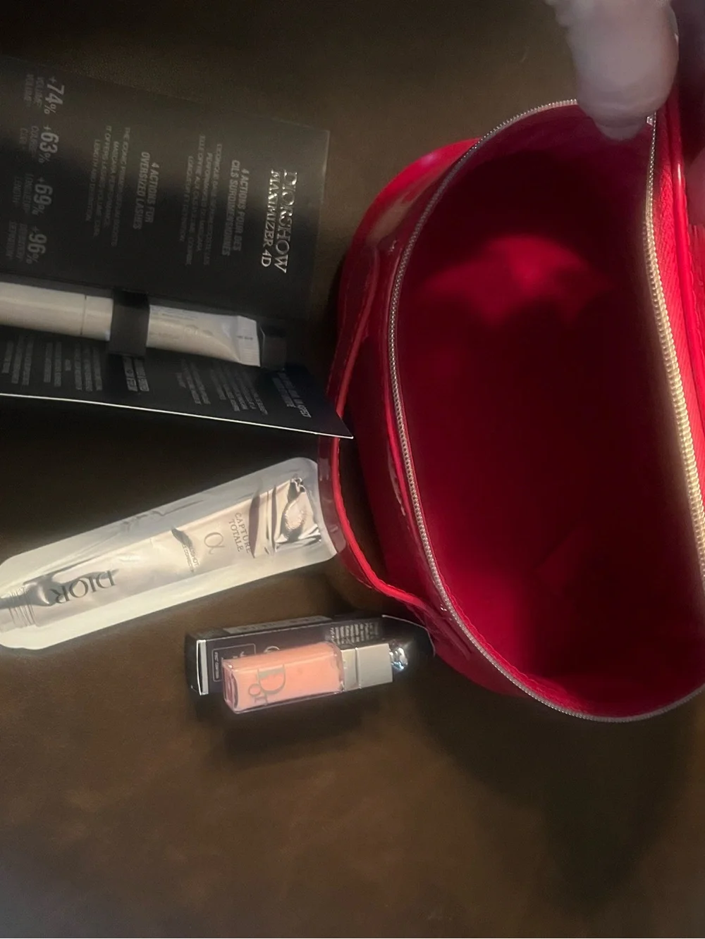 Dior Red Patent Mini Cosmetic Case with Embossed Logo
